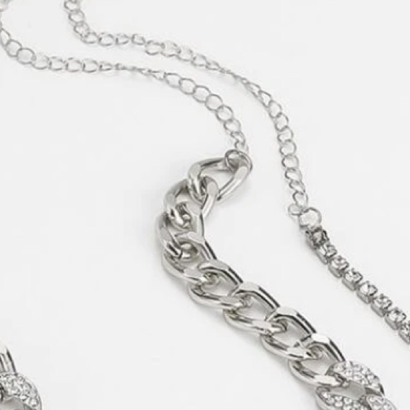 2 Pcs. Pave Rhinestone Necklace (silver) - Picture 4 of 8